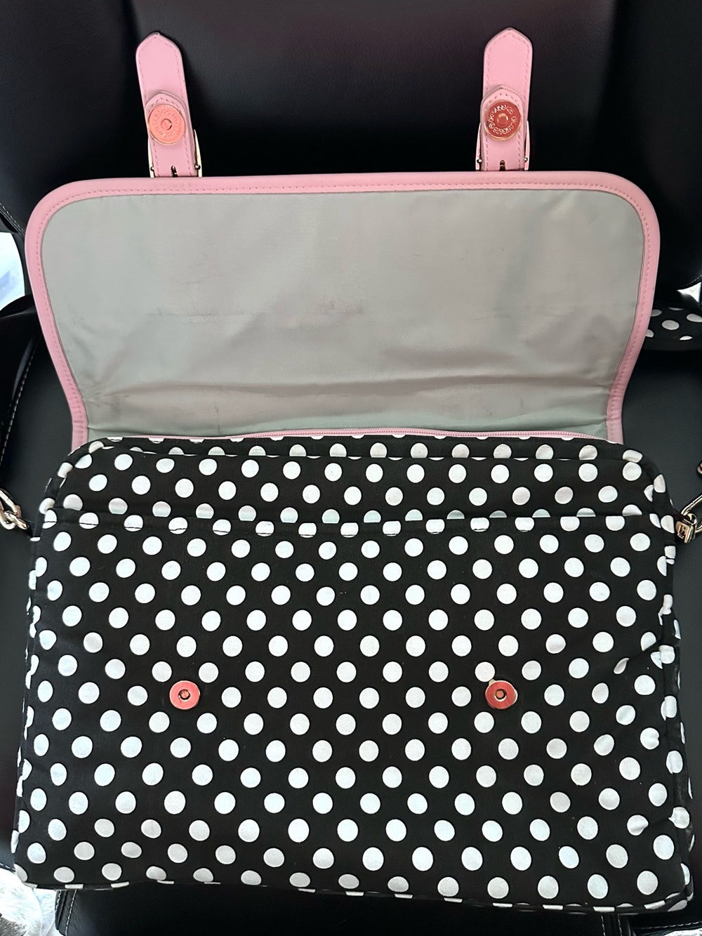 FINAL MARKDOWN LOVEVOOK Polka Dot Laptop Messenger Bag Pink Black White 15.6” - Picture 6 of 9